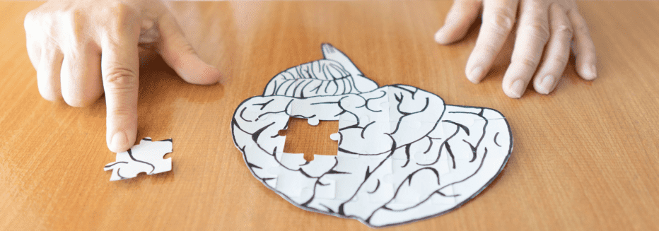 hands putting together a puzzle of a brain
