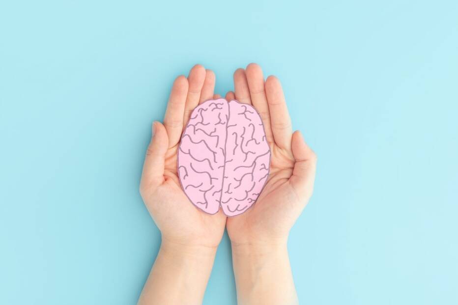 hands holding human brain shape made from paper