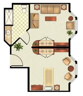Floorplan for One Bedroom Suite - 508 square feet.