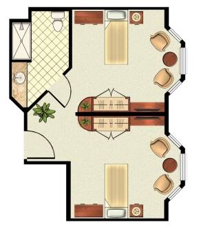 Floorplan for Studio with Shared Bath - 254 square feet.
