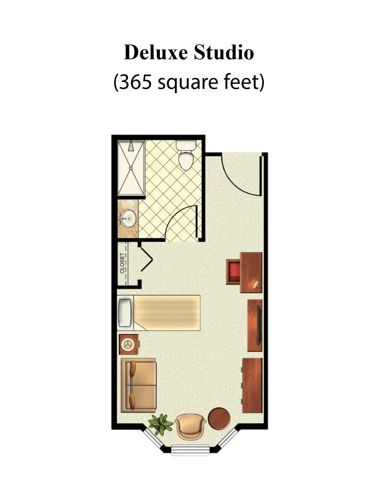 Deluxe Studio – 365 sq ft floor plan