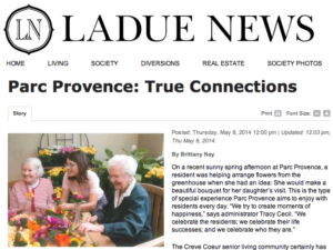 Ladue News article: Parc Provence True Connections