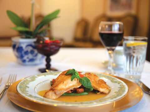 A meal plated at the dining table.