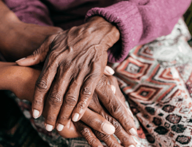 young hands and old hands.