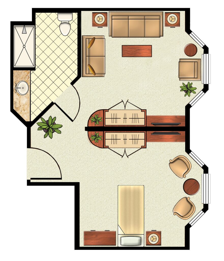 Floorplan for One Bedroom Suite - 508 square feet.