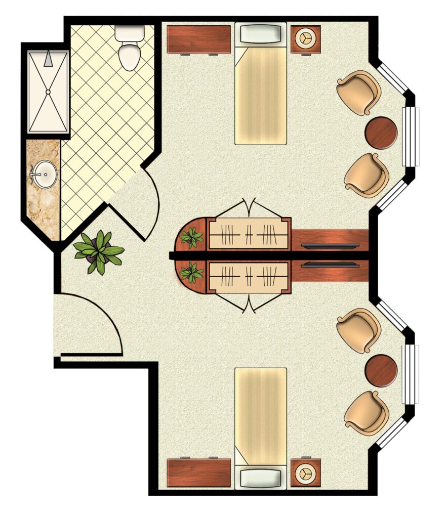 Floorplan for Studio with Shared Bath - 254 square feet.